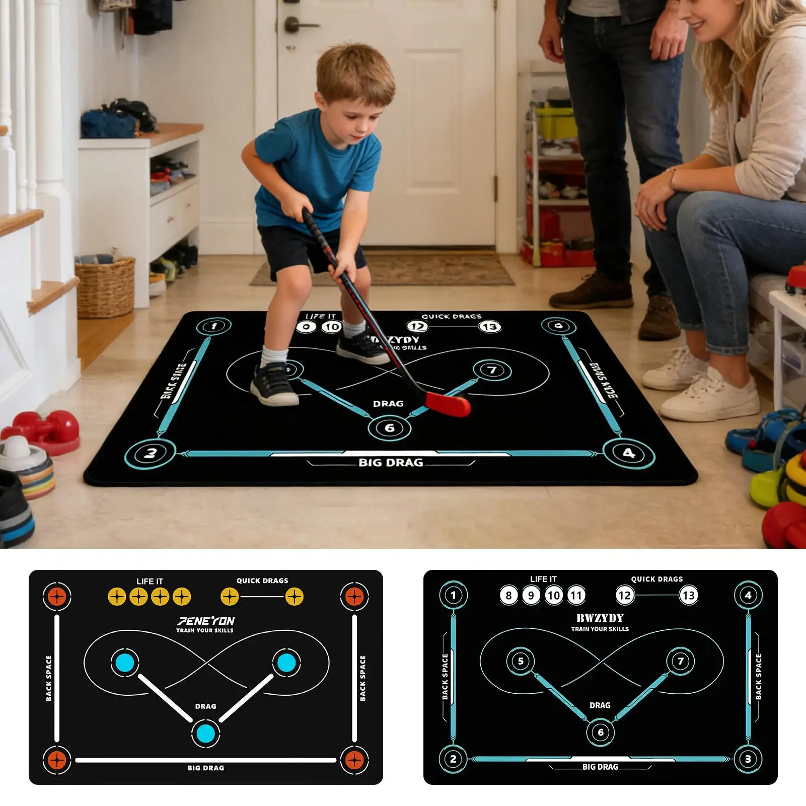 

Коврик для отработки хоккейных навыков и бросков - Нескользящий тренировочный коврик для сухих тренировок в помещении/на улице, идеально подходит для всех возрастов, включая начинающих.