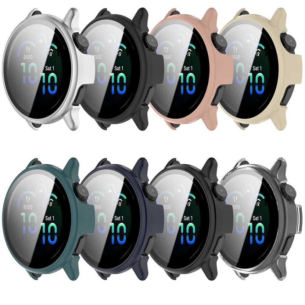 BEHUA Coverage Protector Case for Garmin Vivoactive 5/6 Active5 SmartWatch PC Cover Case With Tempered Glass Film Screen Frame