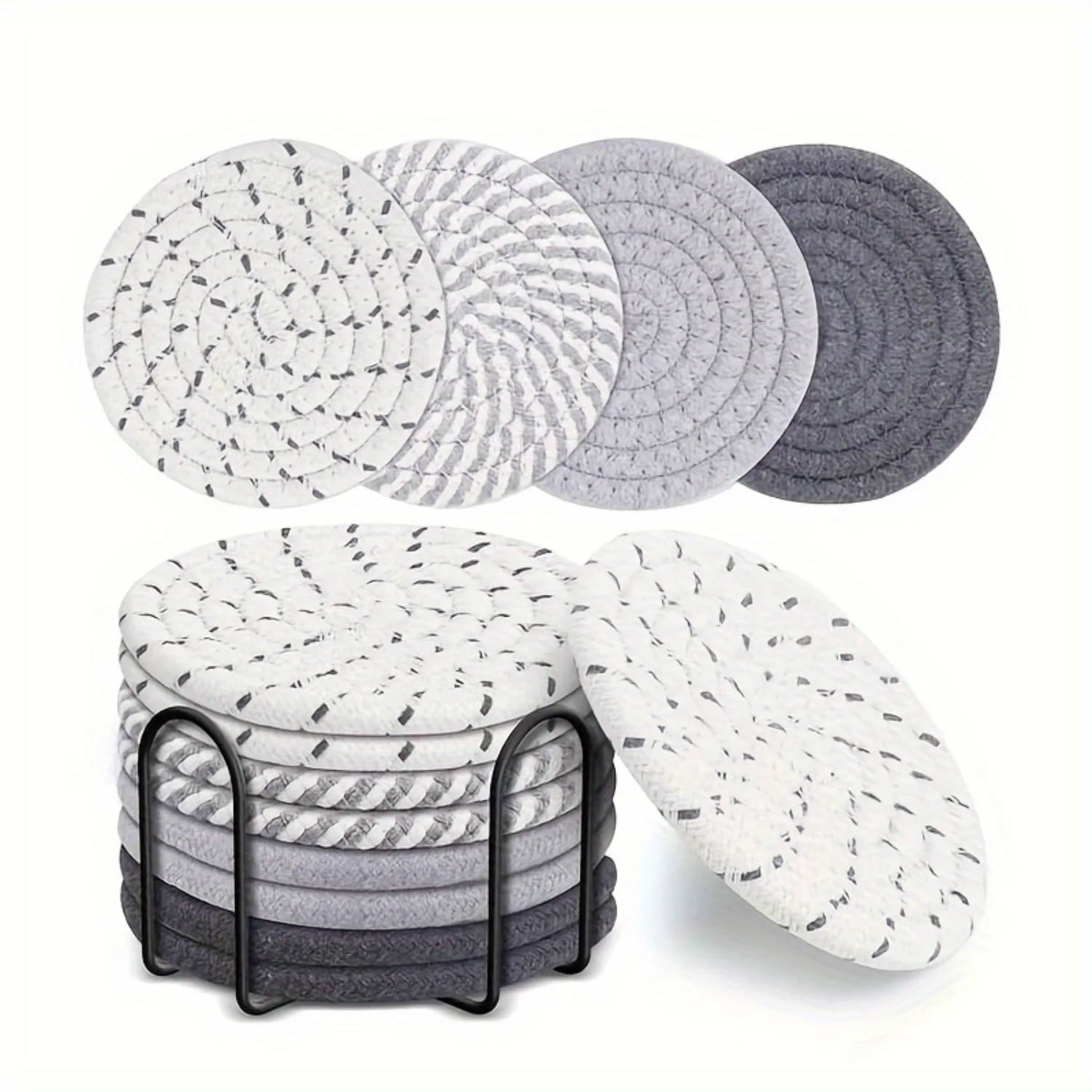 

Elegant Cotton Coasters 8-Pack - Non-Slip, Heat-Resistant, Washable - Perfect for Gifts & Home Decor, Includes Holder