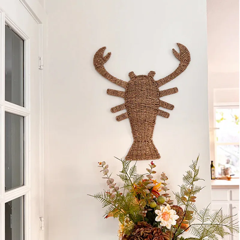 Cross-border straw animal pendant Hotel restaurant wall pendant Ocean series Lobster rattan animal wall decoration