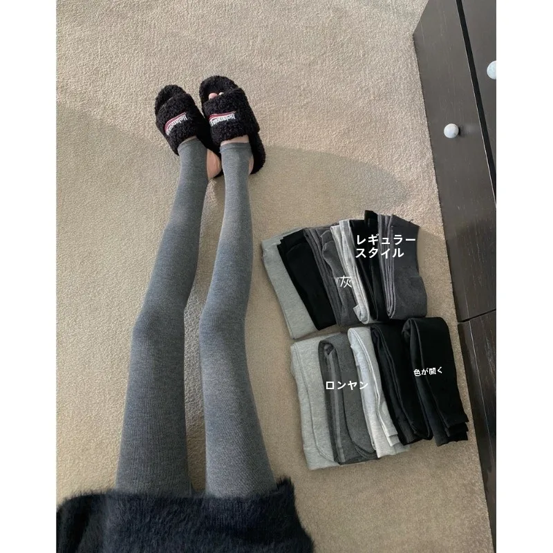 春の新プラスサイズフリース裏地肥厚女性のレギンスハイウエスト足首丈暖かい痩身グレーカジュアルウェア