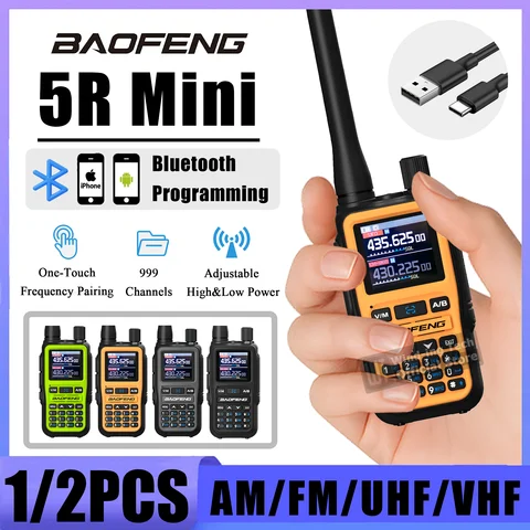 Baofeng UV 5R Mini Walkie Talkie Bluetooth Frecuencia de programación Hopping Tipo-C Jack Múltiples Colores PTT Dual Camping Ham Radios
