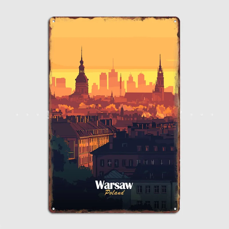 Warsaw Skyline Sunset Travel Scenery Posters Retro Garage Club Bar Indoor Wall Vintage Poster Room Decoration Home Decor
