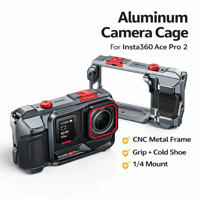 Rugged Aluminum Frame Cage for Insta360 Ace Pro 2, Cold Shoe & 1/4
