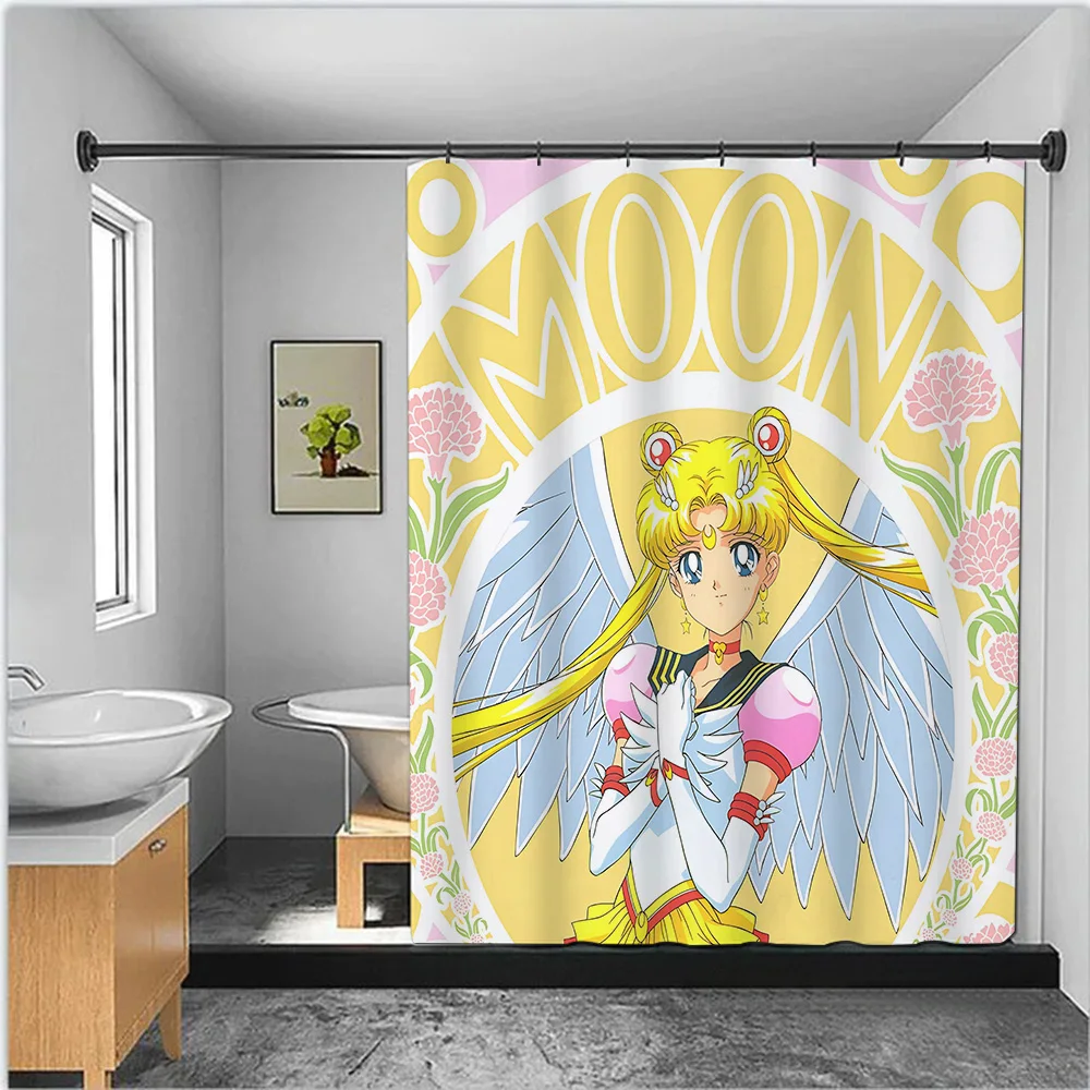 Anime S-Sailor M-moon Shower Curtain Waterproof Polyester Fabric Colorful Bath Curtains Home Bathroom Decor Curtain With Hook