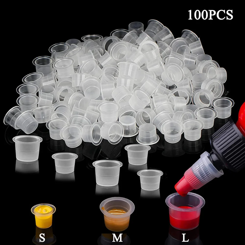 

100PCS Plastic Disposable Microblading Tattoo Ink Cups 8/11/15mm Permanent Makeup Pigment Clear Holder Container Caps Accessory