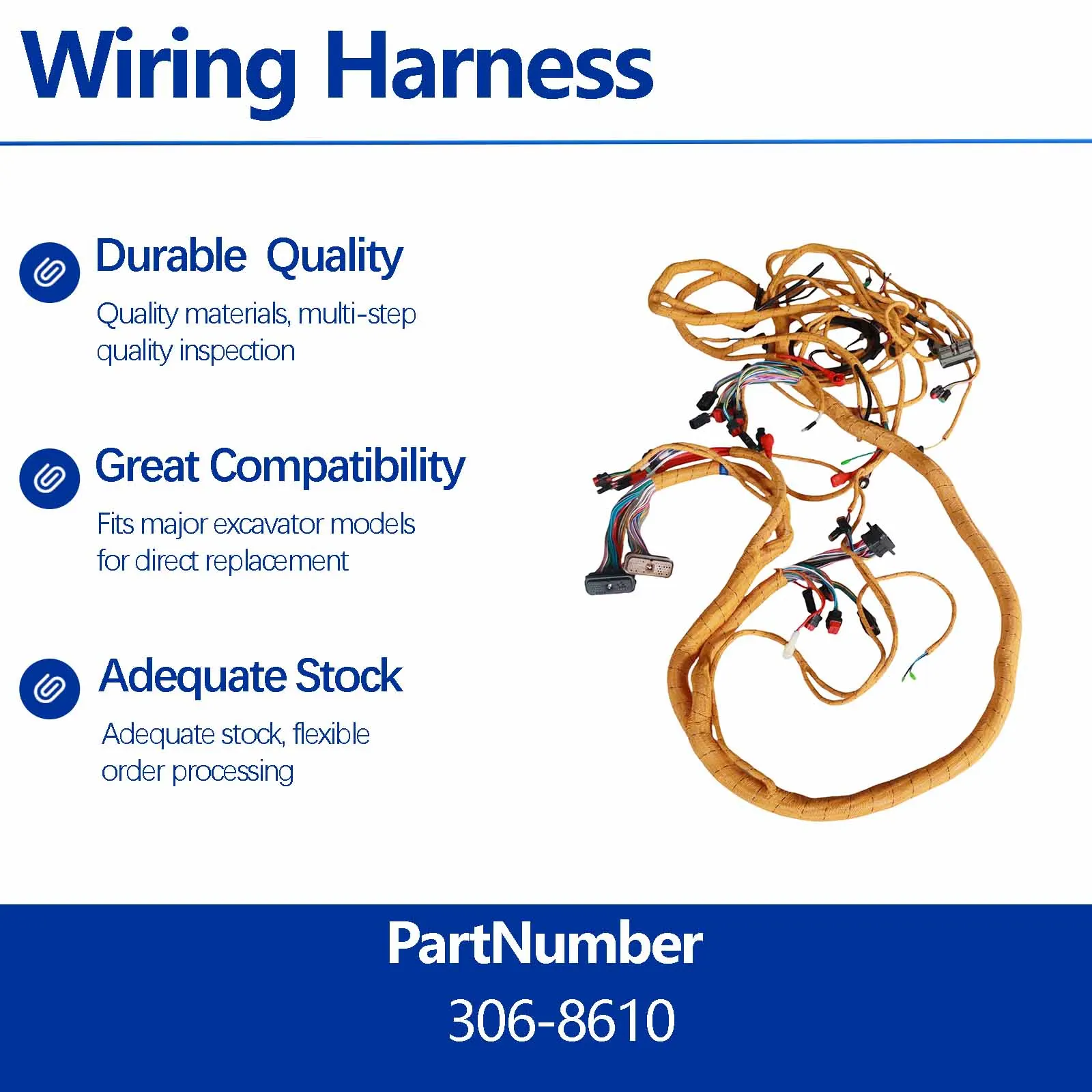 Wiring Harness 3068610 For Caterpillar C6.4 Engine 320D 320DL 323D 323DL Excavator