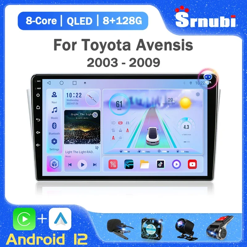 Srnubi 2Din Android 12 Car Radio Multimedia Video Player For Toyota Avensis T250 2 II 2003-2009 Navigation GPS 4G Carplay Stereo