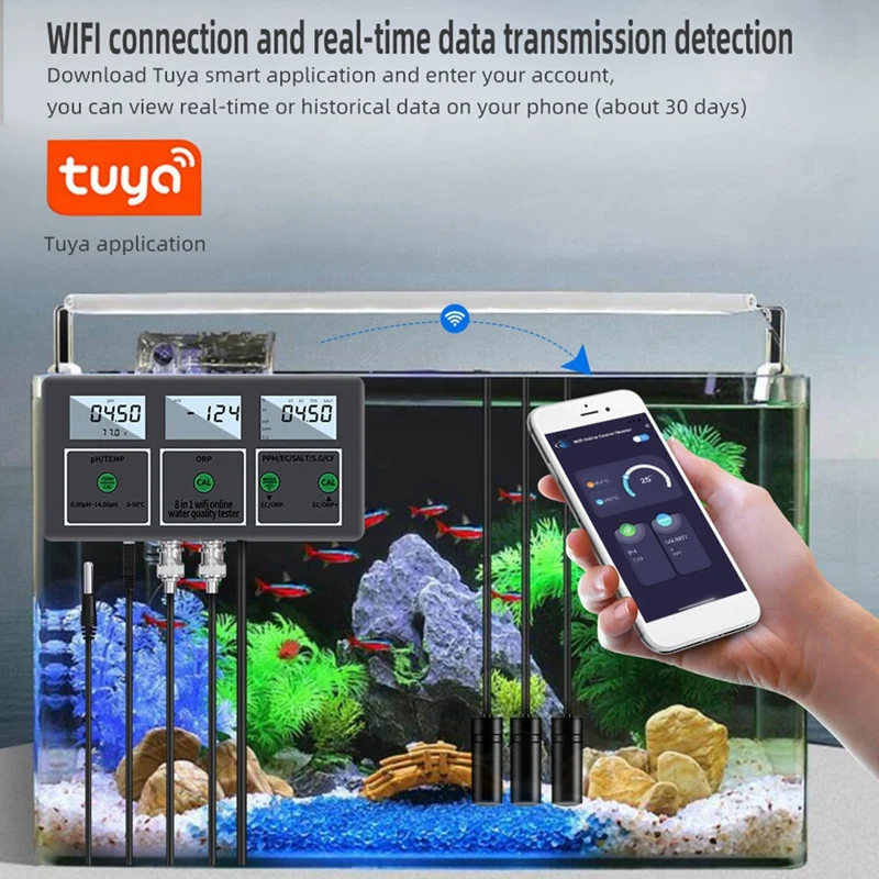Tuya 8-In-1 Digital Wifi Wasser Qualität Tester PH EC TDS SALZ SG.Temp ORP CF Meter Multifunktions Smart Monitor