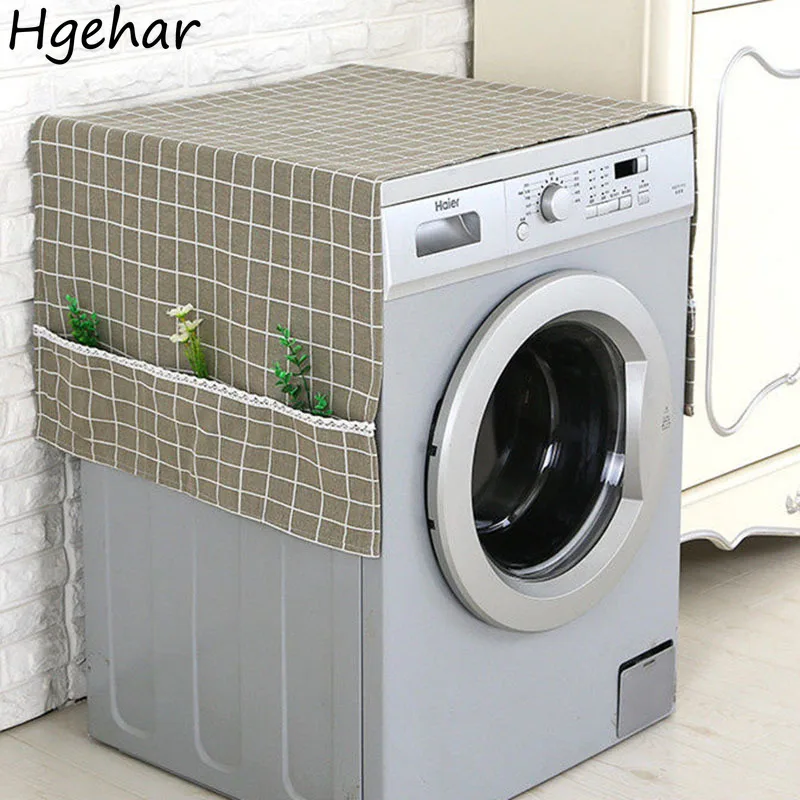 Plaid Washing Machine Covers Dust-proof Household Refrigerator Cloth Dryer Roller Washer Protector Modern Simple Cover Universal