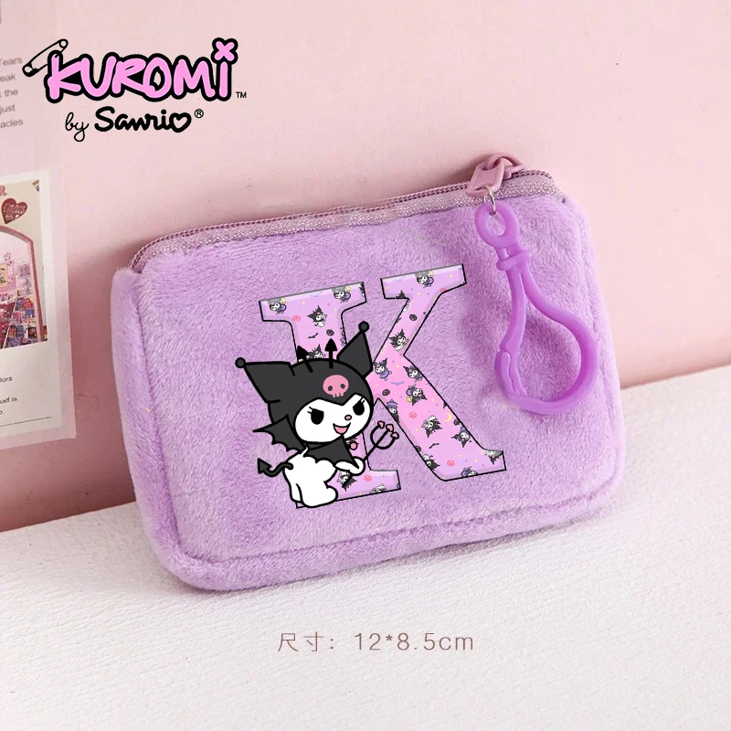 

Kuromi Plush Coin Purse Cartoon Anime Alphabet A-Z Small Wallet Kawaii Backpack Pendant Creative Headphone Bag Mini Pouch Gifts