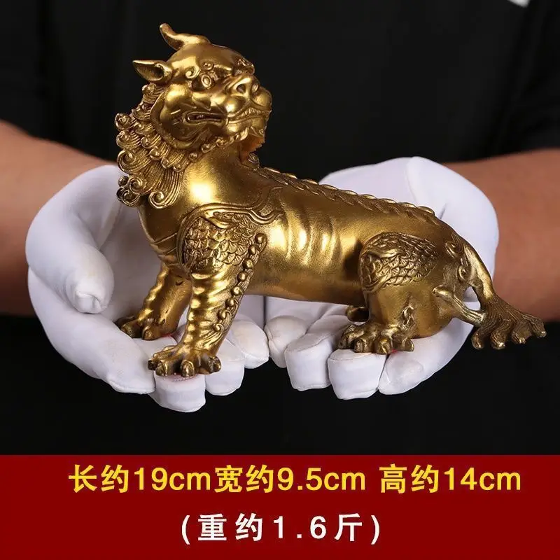 Bronze Pixiu Figurine, a one-horned mythical beast riding on mount of Ksitigarbha, a handcrafted ornament for the living