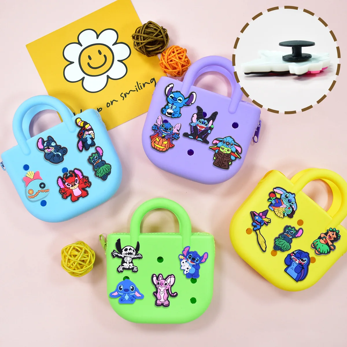20/40Pcs Set Hi-Q Cute Stitch Hallowmas series Rubber Shoe Charms For Slides Sandals DIY Custom Accessories Charms croc decor