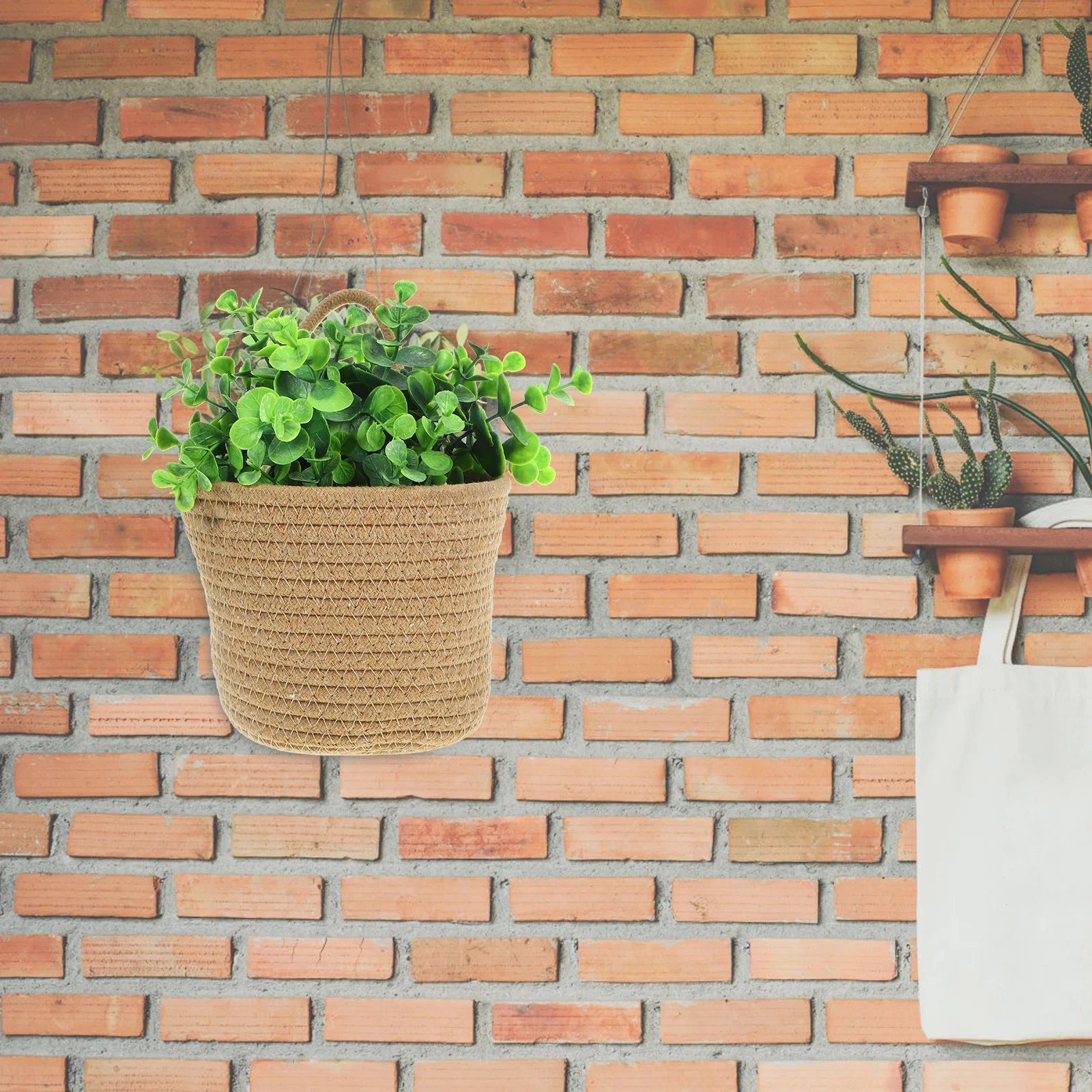 

Rustic Woven Flower Plant For Decoration Lightweight Cotton Rope Macrame Wall Planter Wall Storage Basket Hanging