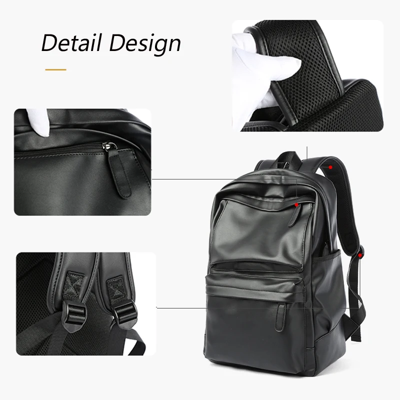 Mochila de couro impermeável para homens, mochila escolar, grande capacidade, mochila portátil de 15,6 ", apto para caminhadas, ao ar livre, esporte, viagens