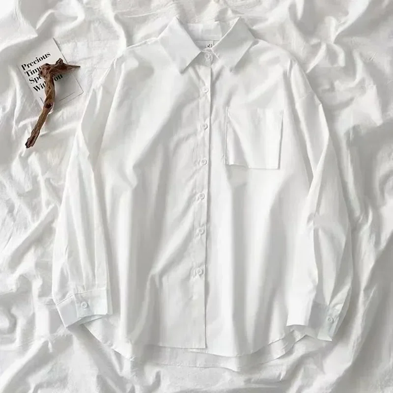 Japanese Style Loose Fit Long Sleeve White Shirt 2