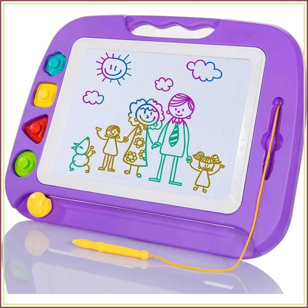 

Large Magnetic Drawing Board for Toddlers, Etch & Sketch Pad with 4 Stamps, Learning Educational Toy, 16x13 in, Purple