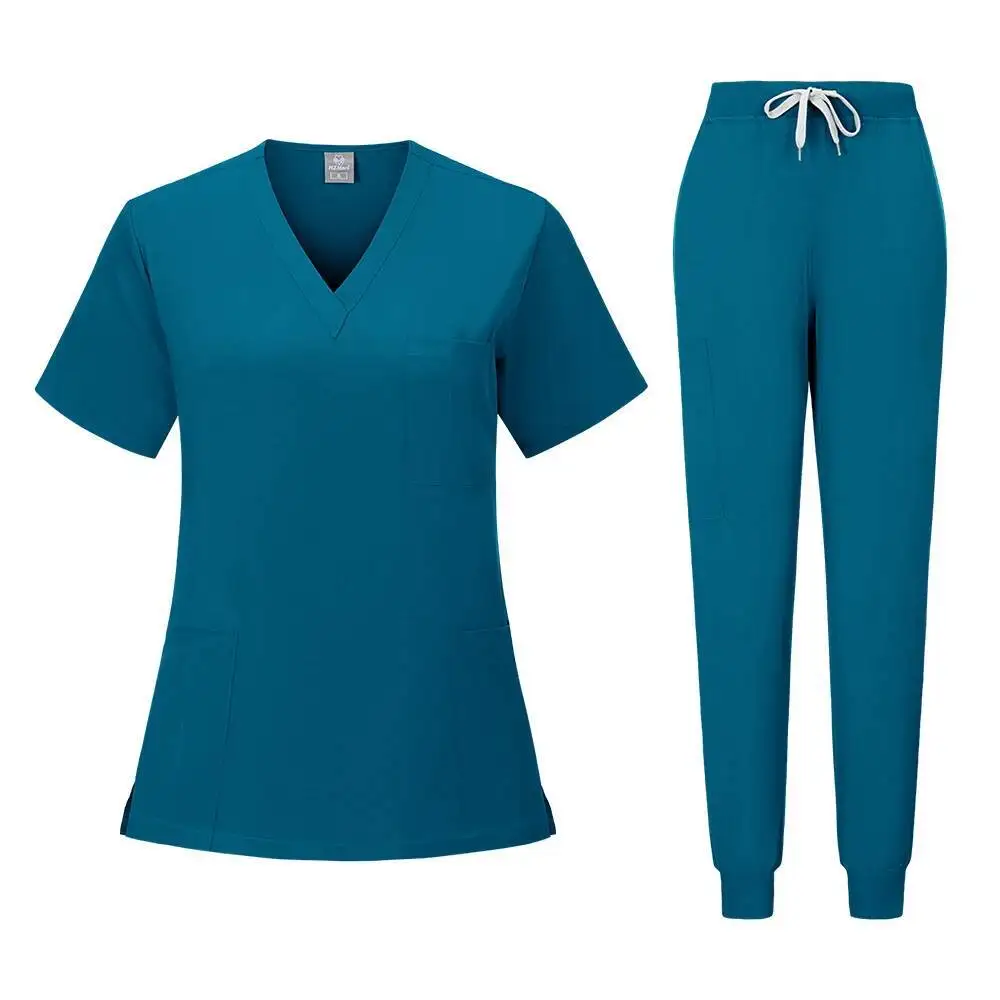 Nieuwe Scrubs Set Medische Uniformen Stretch Scrub Tops Met Zakbroek Verpleegstersuniform Arts Chirurgie Overalls Schoonheidssalon Werkkleding