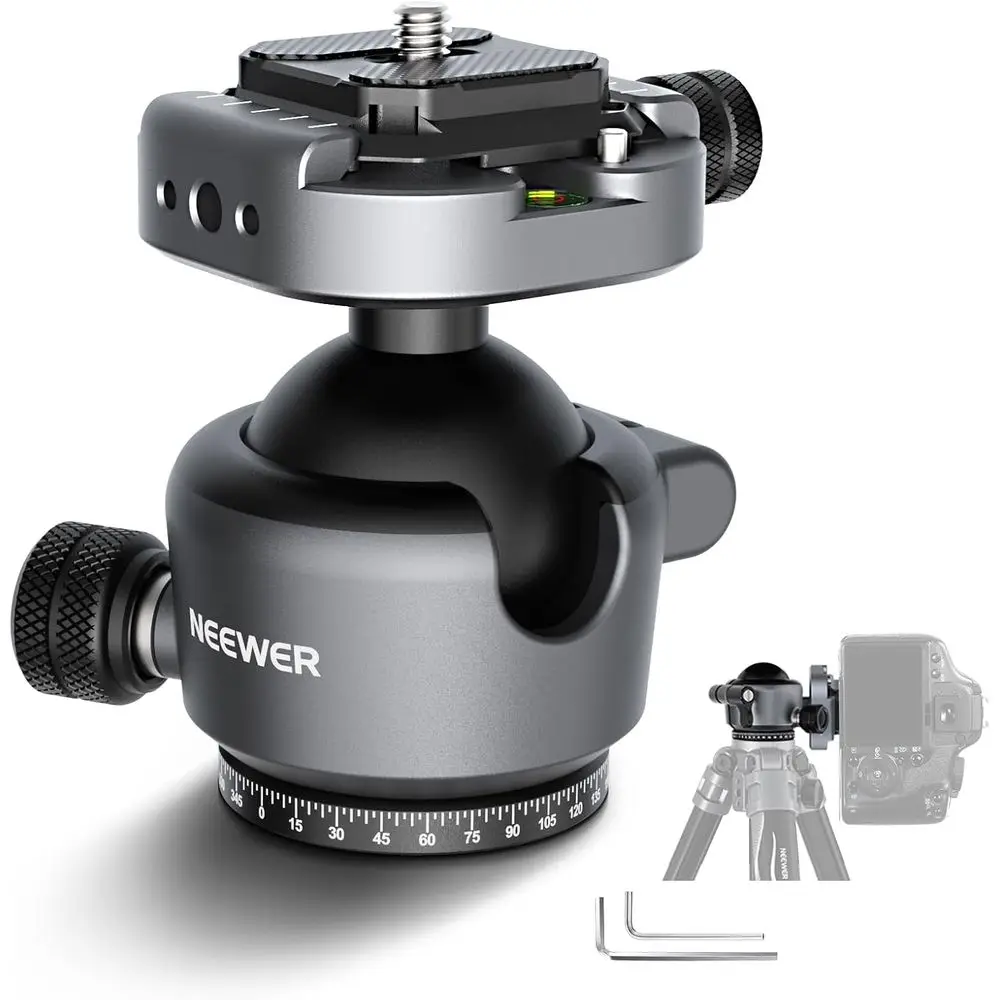 

Compact 40mm Metal Panoramic Camera Mount Adapter, 1/4 Arca-Type QR Plate, 360° Swivel & 90° Tilt, Supports Up to 22lb