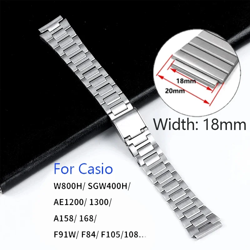 18mm Metal Wrist Strap for Casio F108 F-91W A158W A168 F105 AE1300 AE1200 Stainless Steel Wristband Men Women Watch Accessories