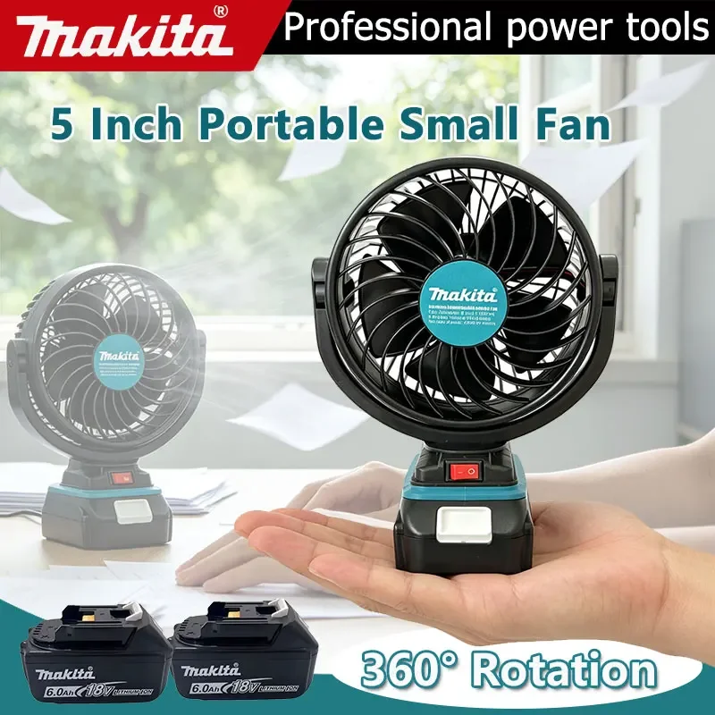 Makita Elektrischer 5-Zoll-Akku-Mini-Tischventilator 360 °   Rotierender tragbarer kleiner Ventilator für Camping im Freien, Tischventilator