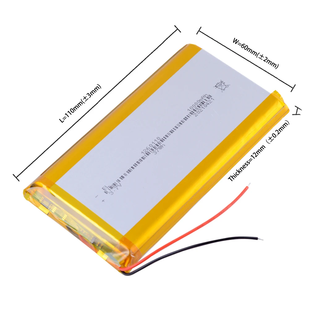 3.7V 10000mAh 1260110 Rechargeable Lithium Li-ion Polymer Battery For TOY POWER BANK GPS