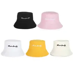 Sunscreen Bucket Hat Fashion Cotton Embroidery Letters Print Fisherman Hat Sun Protection Basin Hat Outdoor