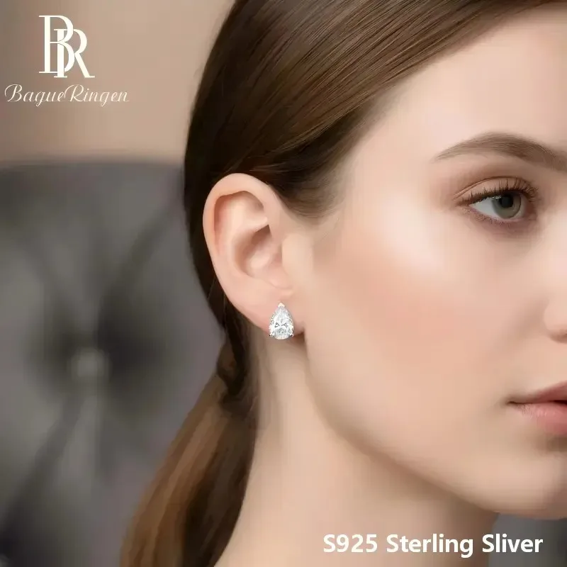 BR S925 Sterling Silver Irregular Water Drop Moissanite Earrings, High-End Light Luxury Stackable Versatile Gift for Women