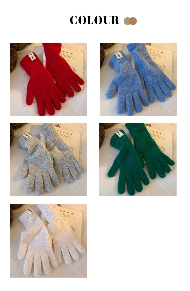 Women Wool Cashmere Gloves Cable Knit Touchscreen Finger Hole Winter Autumn Warm Wrist Length Classic Gloves Female Mitten