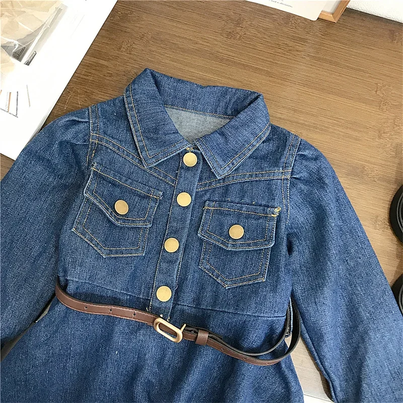 

Girl Dress Kids Baby Party Evening Gown Cotton 2024 Blue Jean Spring Autumn Outwear Garden Flower Girl Dress Children Clothing