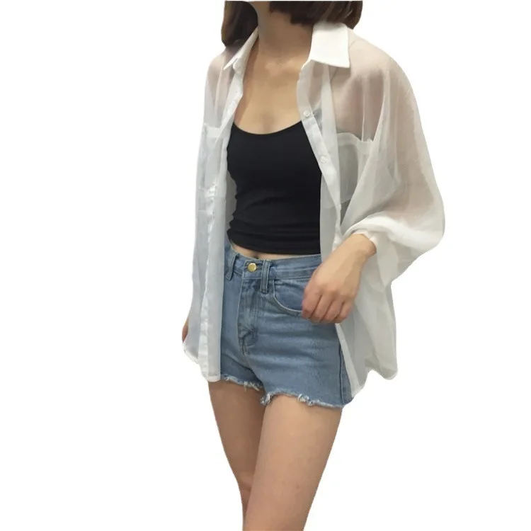 

Летняя солнцезащитная одежда, женская мягкая куртка, корейская версия, милый шифоновый кардиган, тонкая рубашка, свободная рубашка с кондиционером, прилив