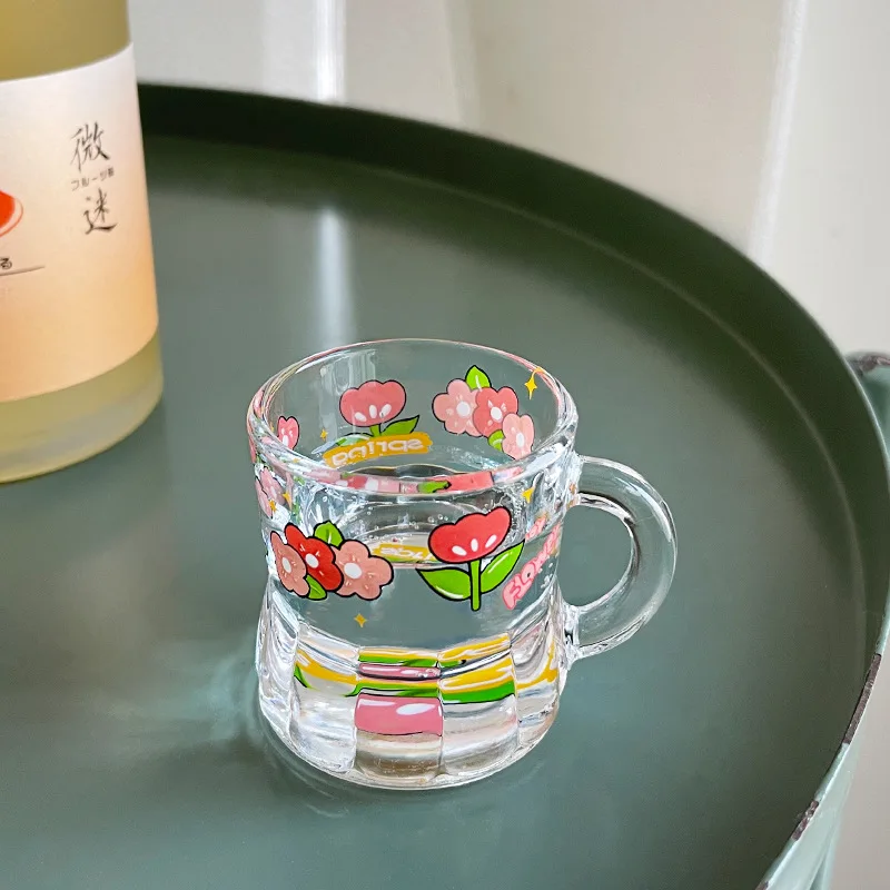 

Korean Glass Cup Creative Thickened Cute Girl's Shochu Cup with Handle for Home Use One Mouth Cup for Party Small Wine Cups Set