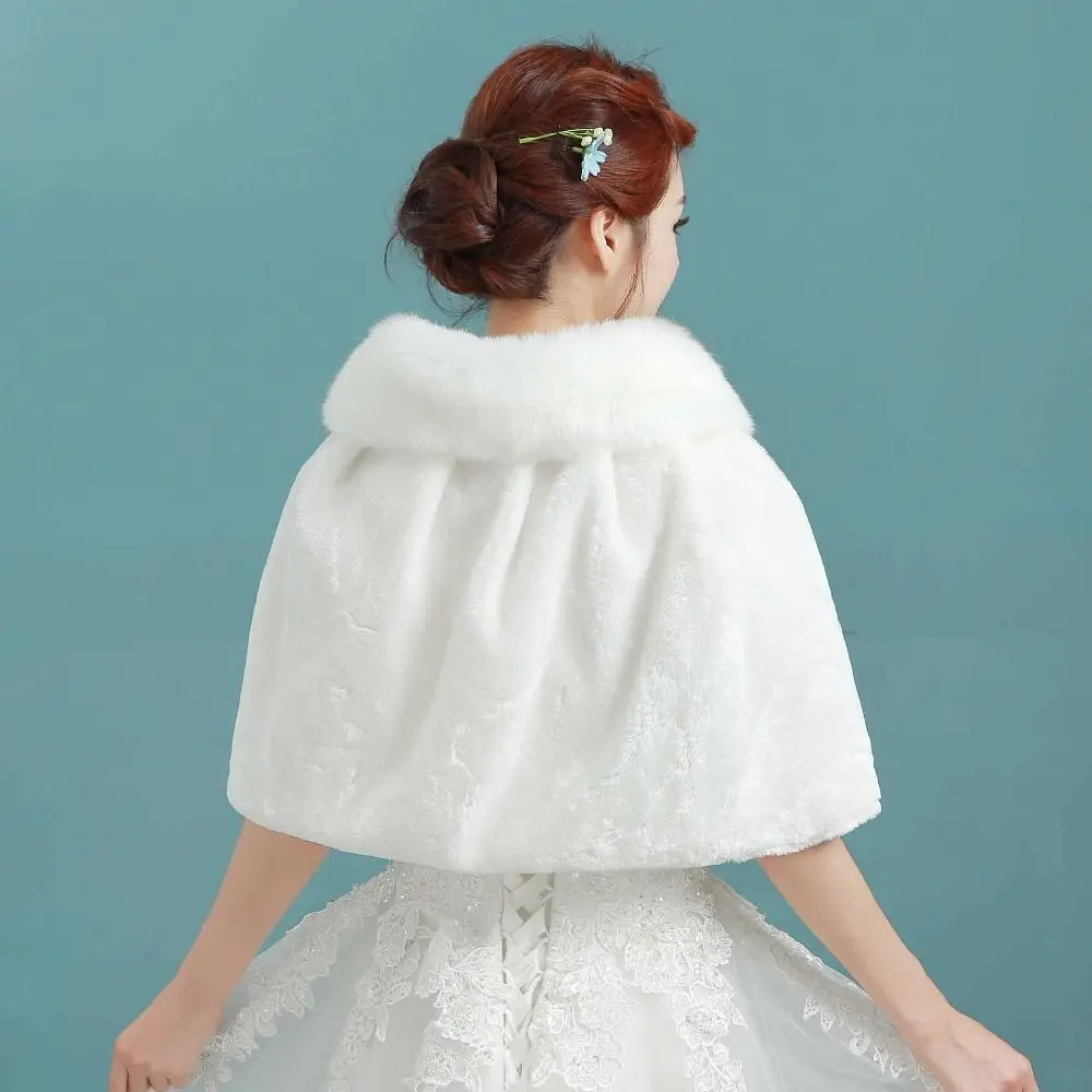

Womens Winter Thicken Plush Wrap Stole Elbow Length Wedding Bridal Shawl Cape Warm Jacket Shrug with Lace Up Ribbon
