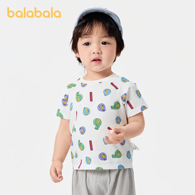 Balabala Baby T-shirt Baby Top Girls Boys Short Sleeve Clothing 2024 Summer New Collection Pure Cotton Adorable