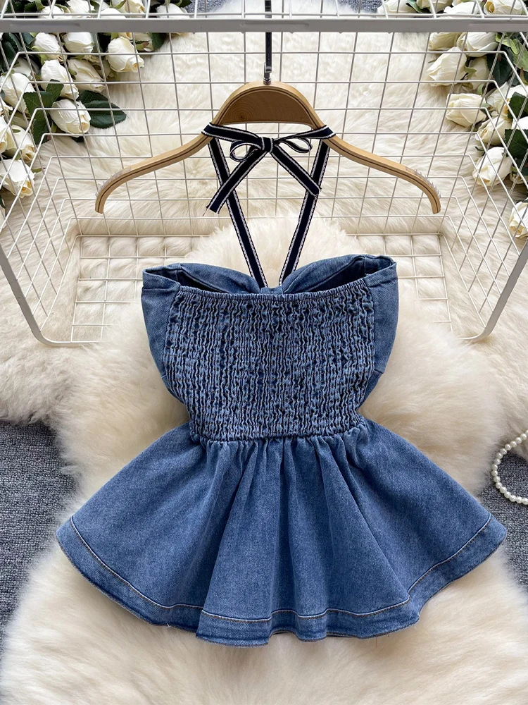 Women's Denim Crop Top 90s Vintage Vest Sleeveless Corset Top Off Shoulder Y2k Blue Tank Top 2000s Coquette Clothes Summer 2025