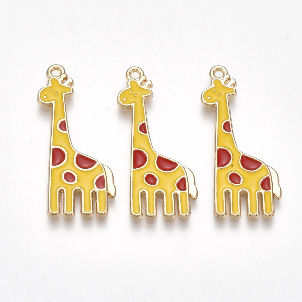 Kissitty 5pcs Giraffe Alloy Enamel Charm Animal Pendants for Diy Necklace Keychain Jewelry Making Findings 32x14x2mm