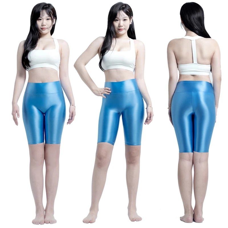 

Глянцевые гладкие колготки длиной до колена с высокой талией, шорты, женские брюки для йоги, фитнеса, спортивная одежда, спортивные леггинсы для бега, спортивные штаны