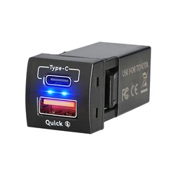 New 48W Fast Charger Voltmeter QC3.0 USB Type-C PD 12V Mobile Phone Accessories Power Socket Adapter Quick Charge For Toyota Car