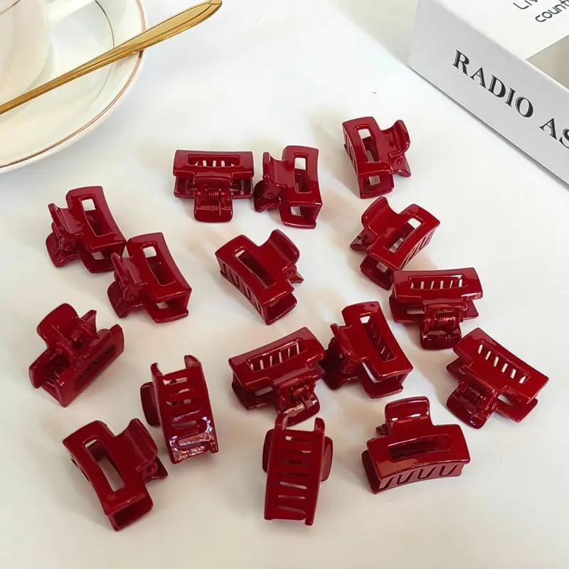 10Pcs Mini Red Hair Claw New Year Clips Mixed Small Grab Clips Girl Bangs Cute Hairpin Side Hair Clip Hair Accessories for Women