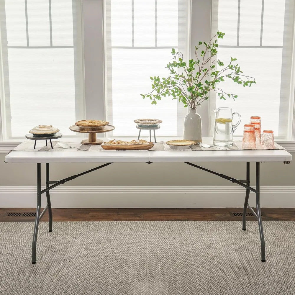 طاولة مأدبة بيضاء خفيفة الوزن ومتينة بطول 6 أقدام قابلة للطي للمناسبات الداخلية والخارجية مع قاعدة ثابتة #2