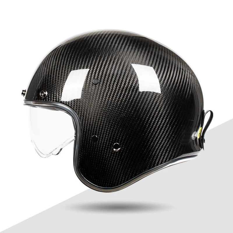 Lightweight Motorcycle Carbon Open Face Helmet With Retractable Clear Lens Women and Man Vintage Jet Half Scooter Helmet DOT