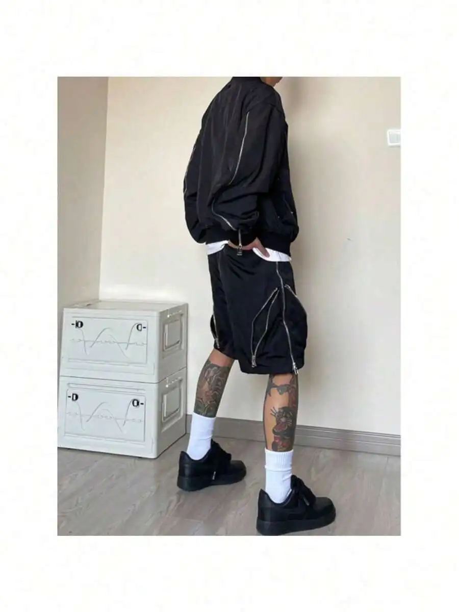 Mens Casual Zipper Shorts Loose Fit Summer Lightweight Five-Point Pants