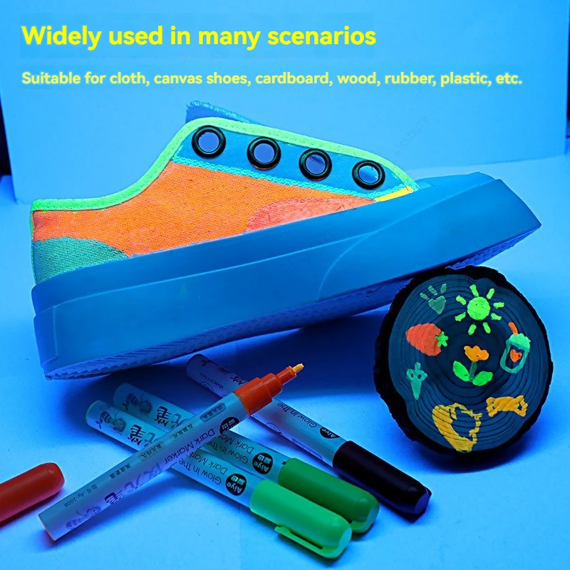 8 Colors Glow in The Dark Fabric Paints Acrylic Textile Paint Markers Glow in Dark Paint Pen DIY Graffiti Neon Art Supplies Mark