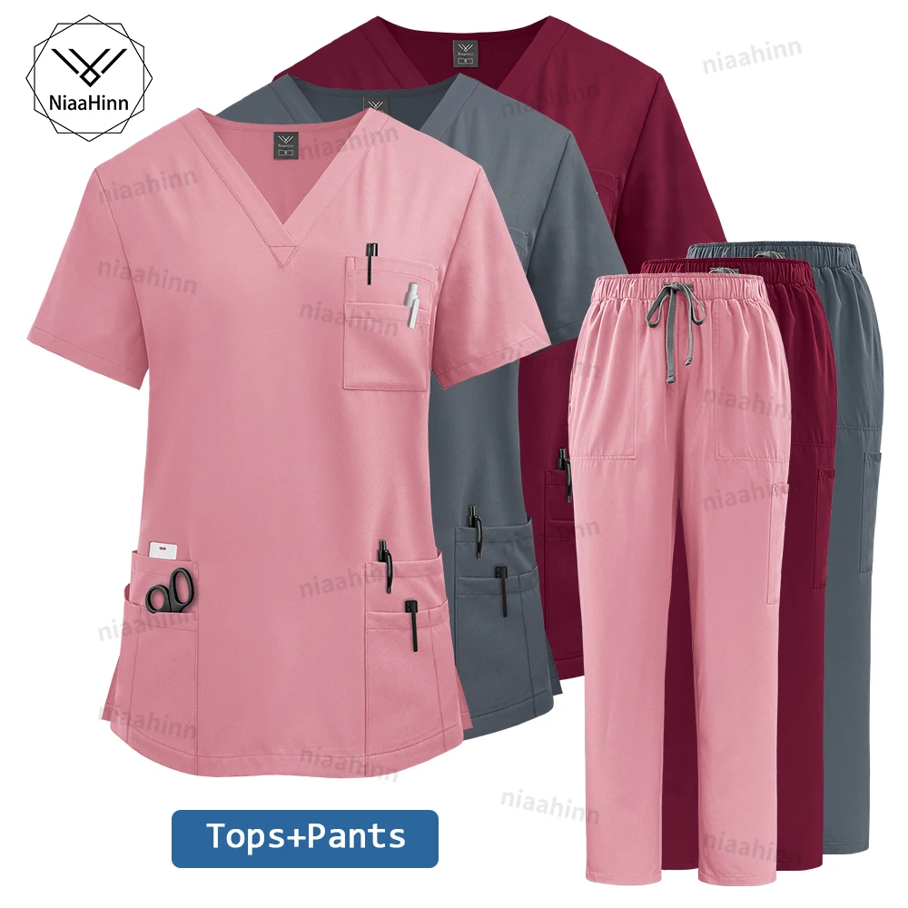 Wysokiej jakości odzież medyczna dla kobiet Uniform Pielęgniarka Lab Coat Unisex Hurtownia topów i spodni Garnitury Pielęgniarskie Scrubs Uniforms Set