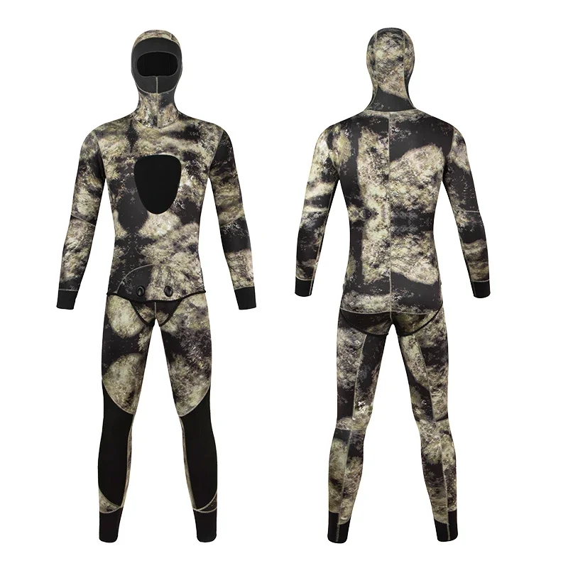 Men's Camouflage wetsuit Long Sleeve Fission Hooded 2 Pieces Of Neoprene Submersible For Men Keep Warm Waterproof Diving Suit