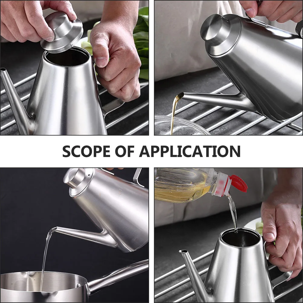 

Stainless Steel Oil Bottle Soy Sauce Container With Spout Multi-Use Oil Container Kitchen Metal Vinegar Dispenser