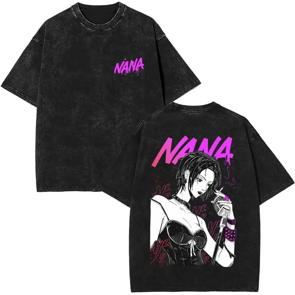 Anime Nana Osaki Vintage gewaschene T-Shirts Grunge Black Stones Y2k Streetwear Männer Frauen 90er Jahre Cartoon übergroße Kurzarm T-Shirt – Detail 32