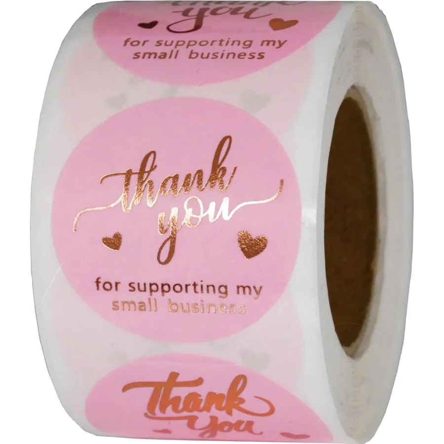 500 قطعة 1.5 بوصة الوردي والذهب الوردي شكرا لك ملصقات للأعمال الصغيرة التعبئة والتغليف ملصقات مقاومة للماء ذاتية اللصق مع Beaut #1