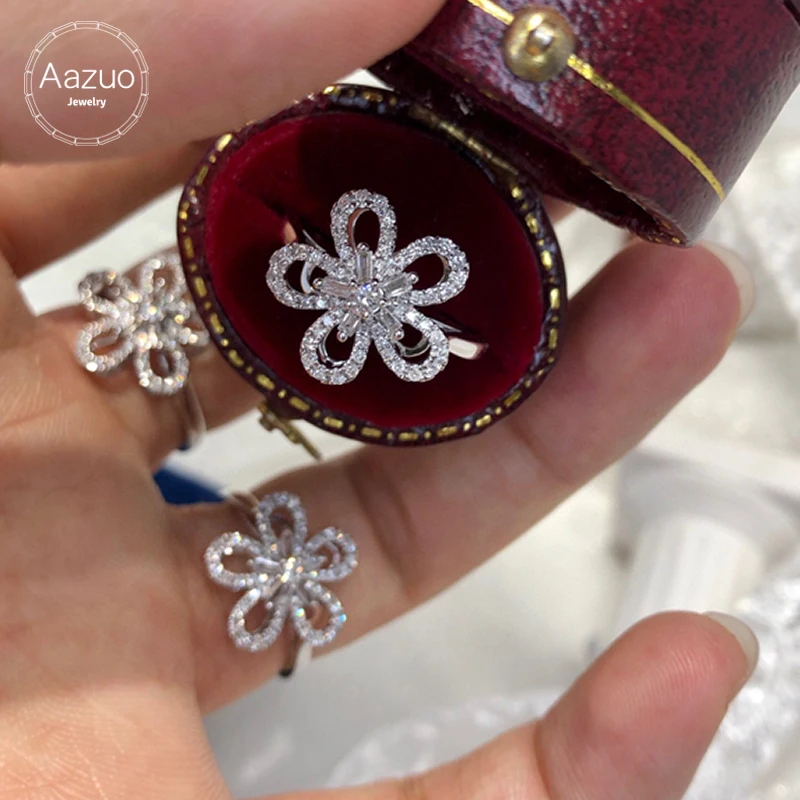 

Aazuo 100% 18K Pure White Gold Real Diamonds 0.40ct Flower Ring Gift For Woman&Lady Engagement Party Charm Jewelry Fashion Love