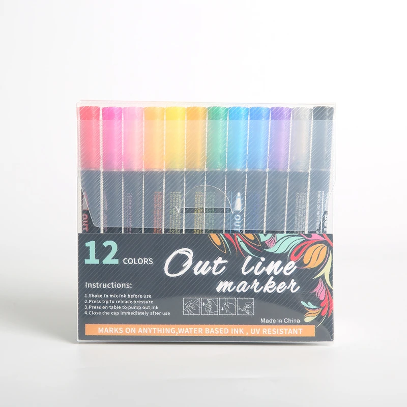 ปากกาโลหะเรืองแสง12สีแบบวาดด้วยมือปากกาเส้นใยโลหะสีสันสดใสแนวแฟนตาซี